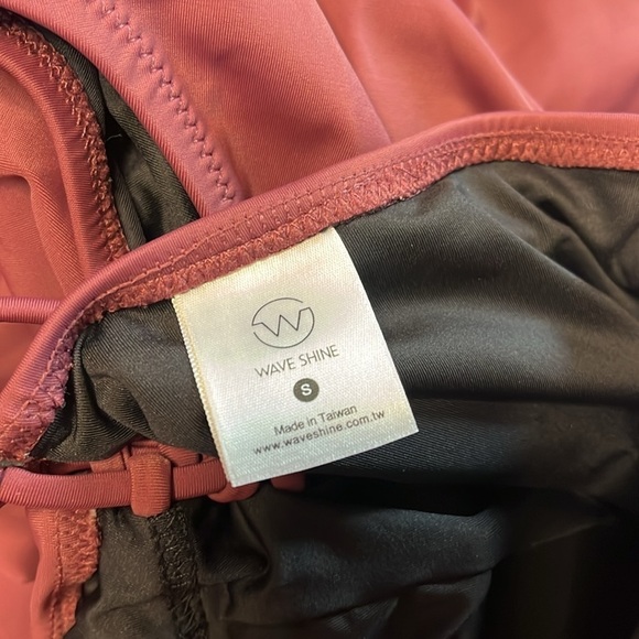 Wave Shine Skirt Set Maroon Waist Cinched Corset Swim Skirt/ Mesh Halter Bikini - Picture 4 of 16